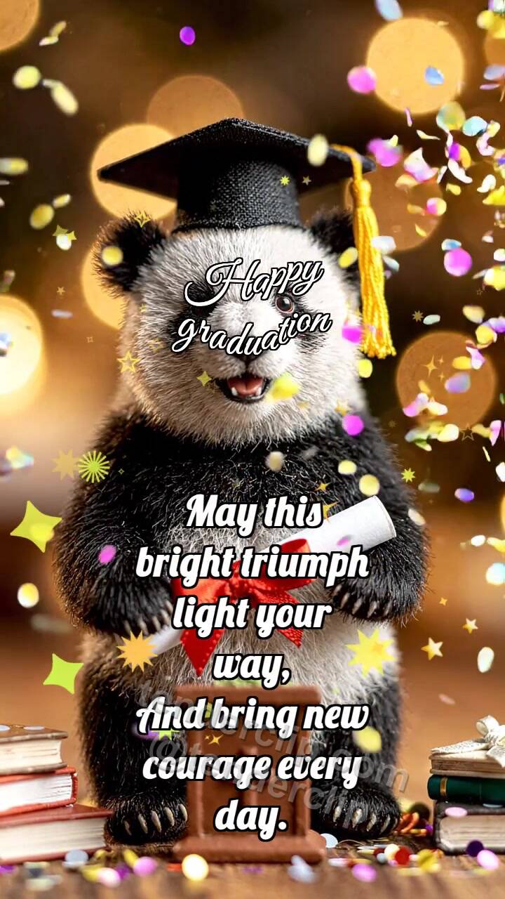 Animated greeting card about Happy graduation: Bear Cub Holds Diploma