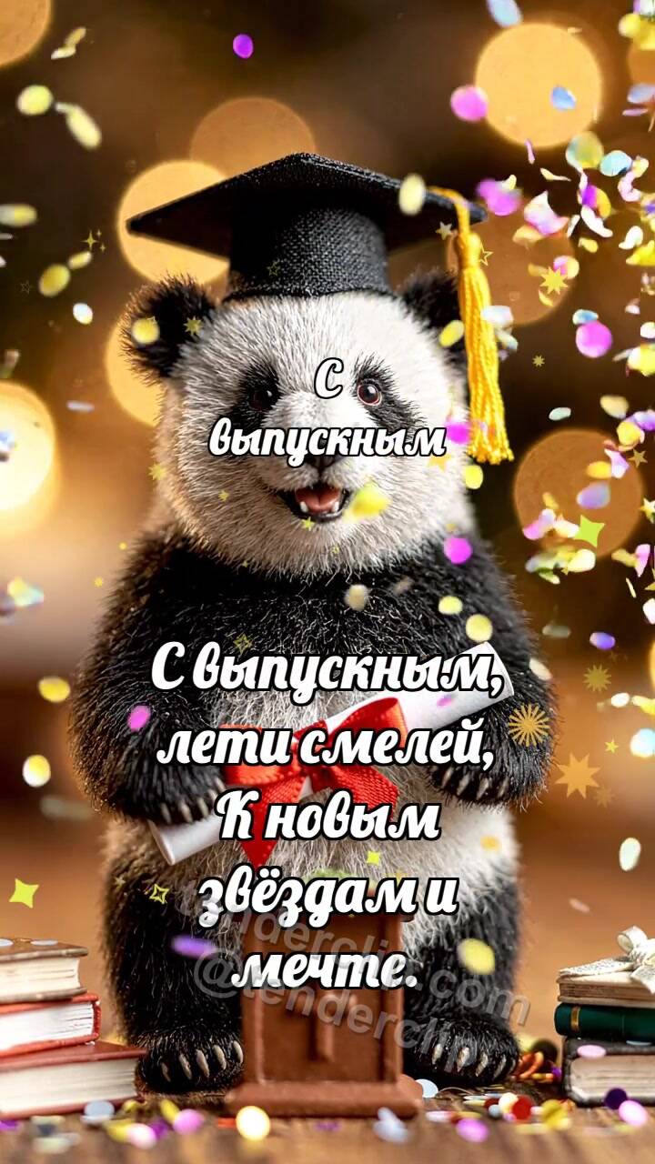 Анимационная открытка на тему С выпускным: Медвежонок держит диплом