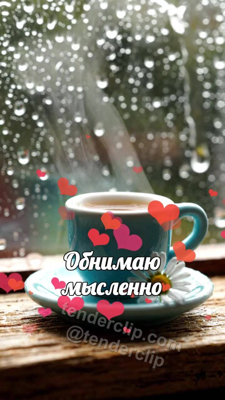 Анимационная открытка на тему Обнимаю мысленно: одна чашка ждёт вторую