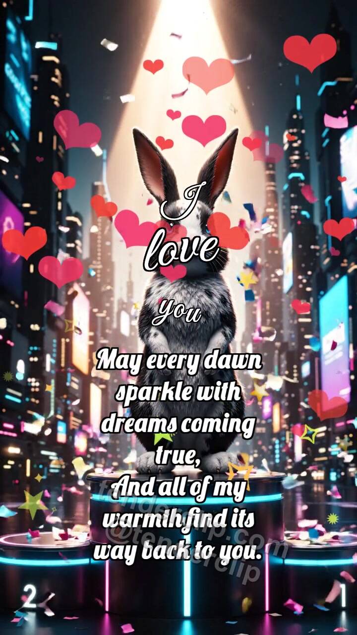 Animated greeting card about I love you: Bunny On Top