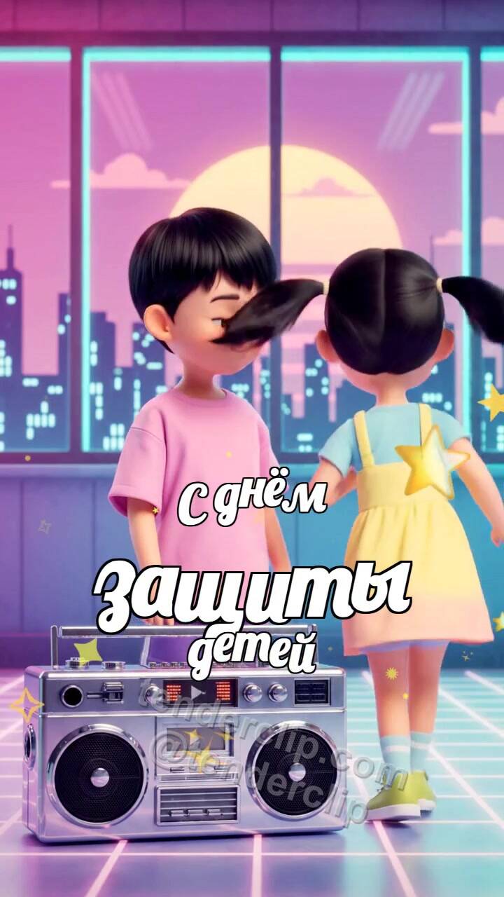 Анимационная открытка на тему С днём защиты детей: дети танцуют в комнате