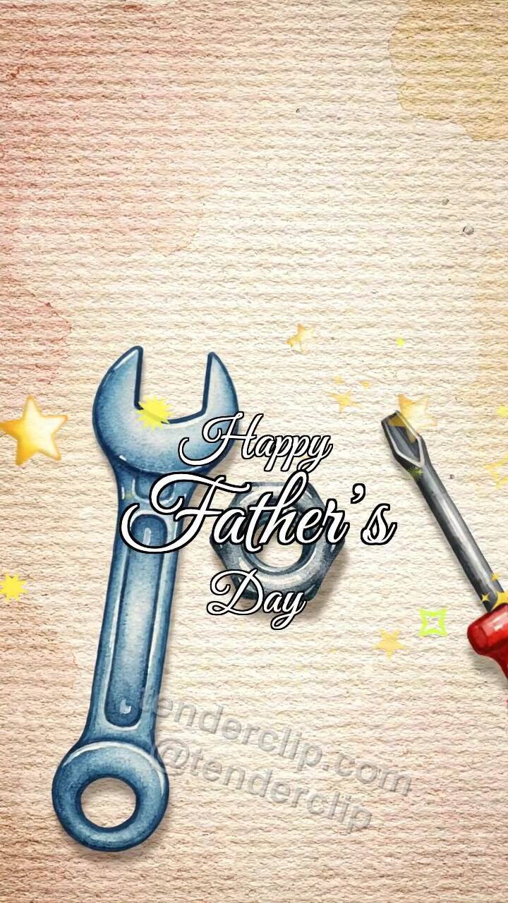 Animated greeting card about Happy Father’s Day: tools form a heart around a nut