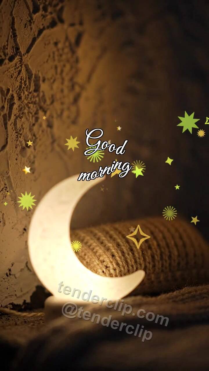 Animated greeting card about Good morning: moon nightlight turns off