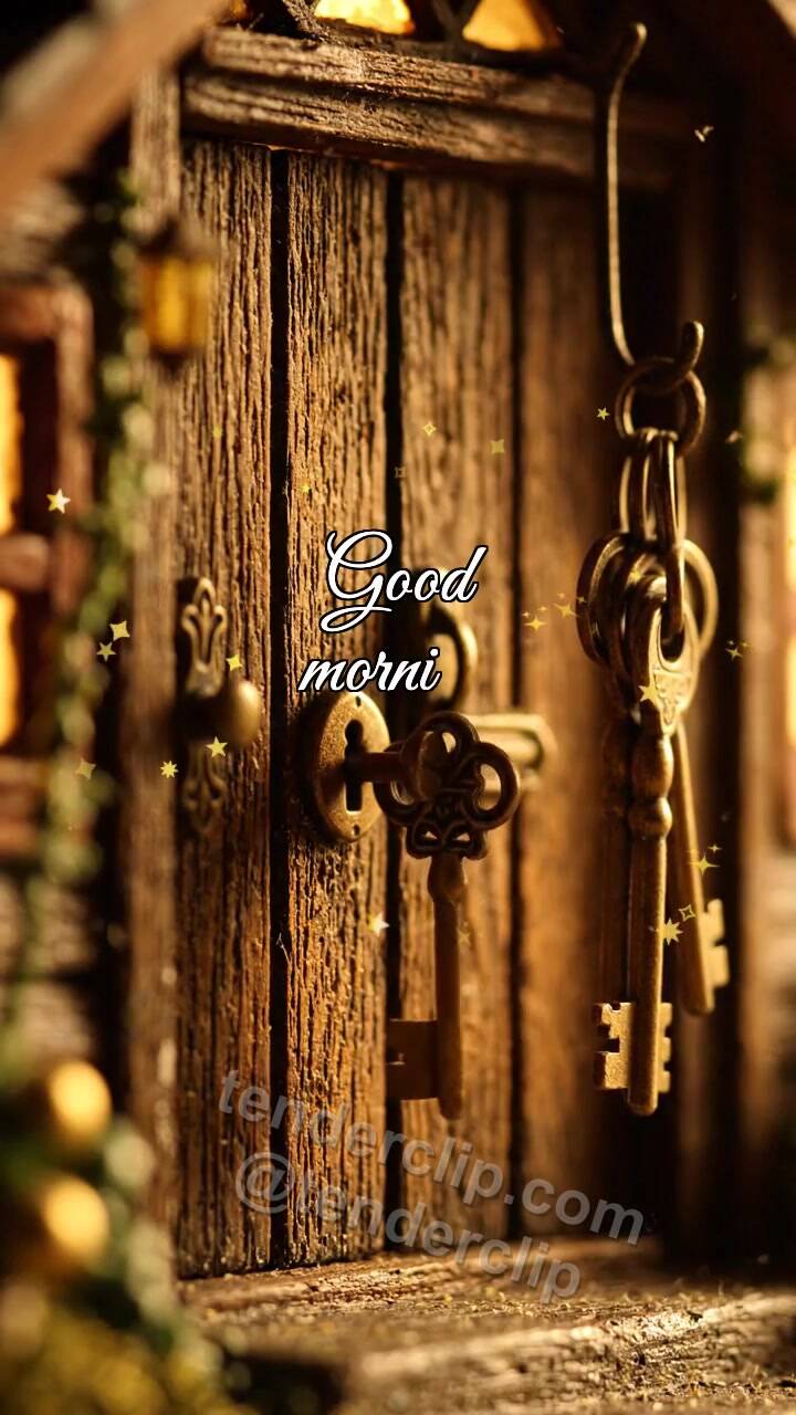 Animated greeting card about Good morning: keys open the door to light