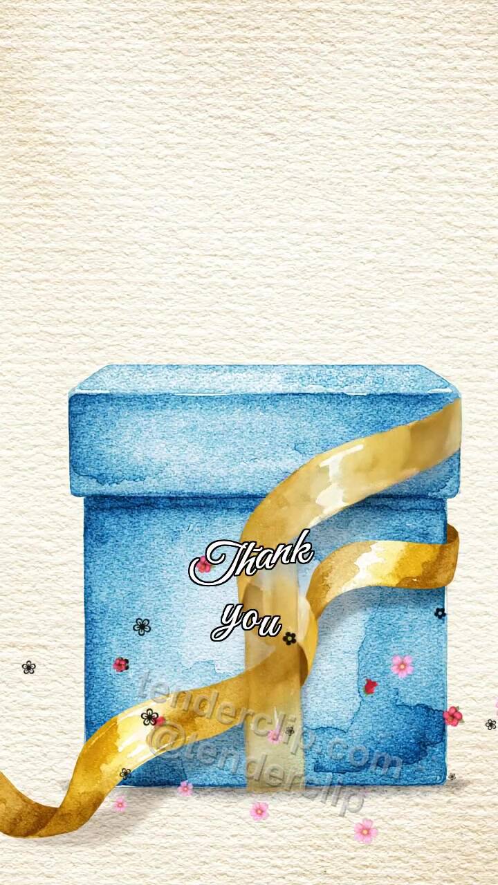 Animated greeting card about Thank you: ribbon wraps a simple box