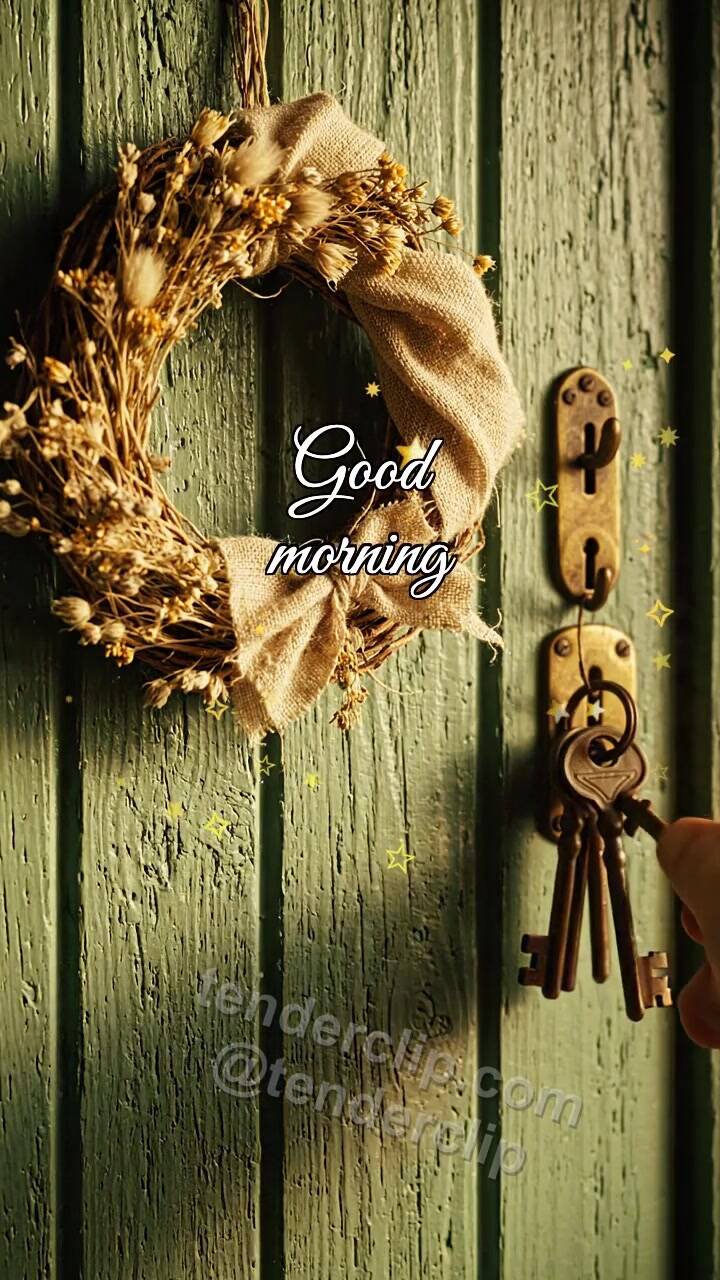 Animated greeting card about Good morning: keys open the door to light