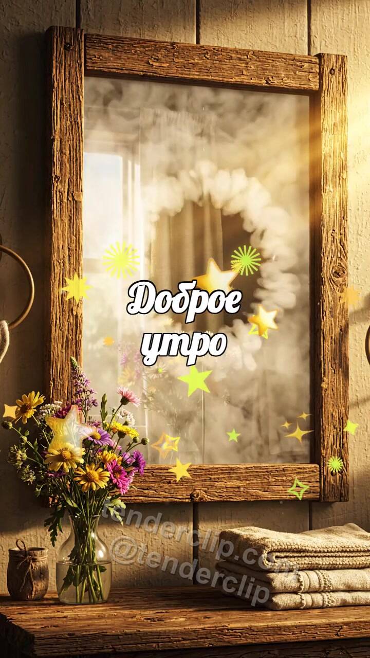 Анимационная открытка на тему Доброе утро: зеркало очищает туман