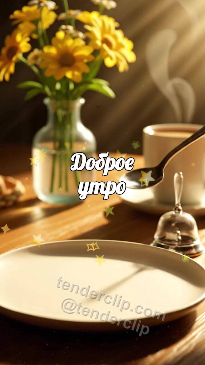 Анимационная открытка на тему Доброе утро: ложечка звонит в завтрак