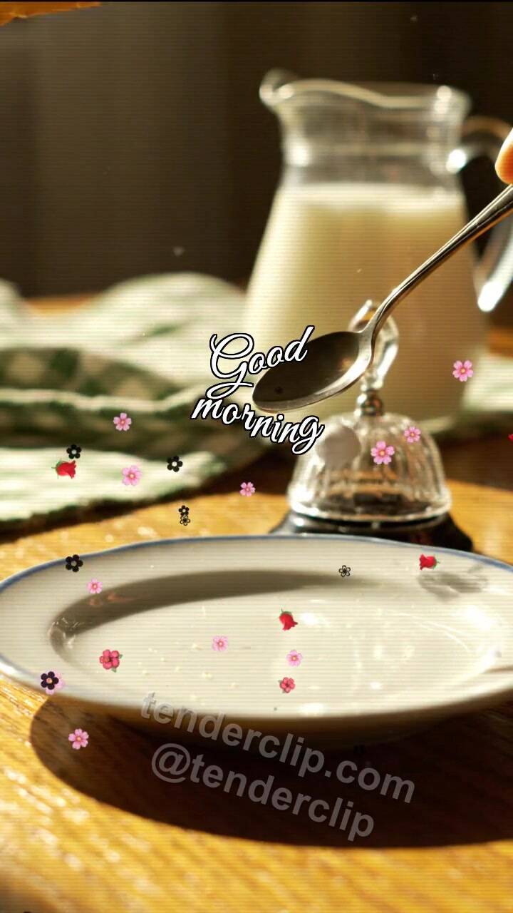 Animated greeting card about Good morning: teaspoon rings a breakfast bell