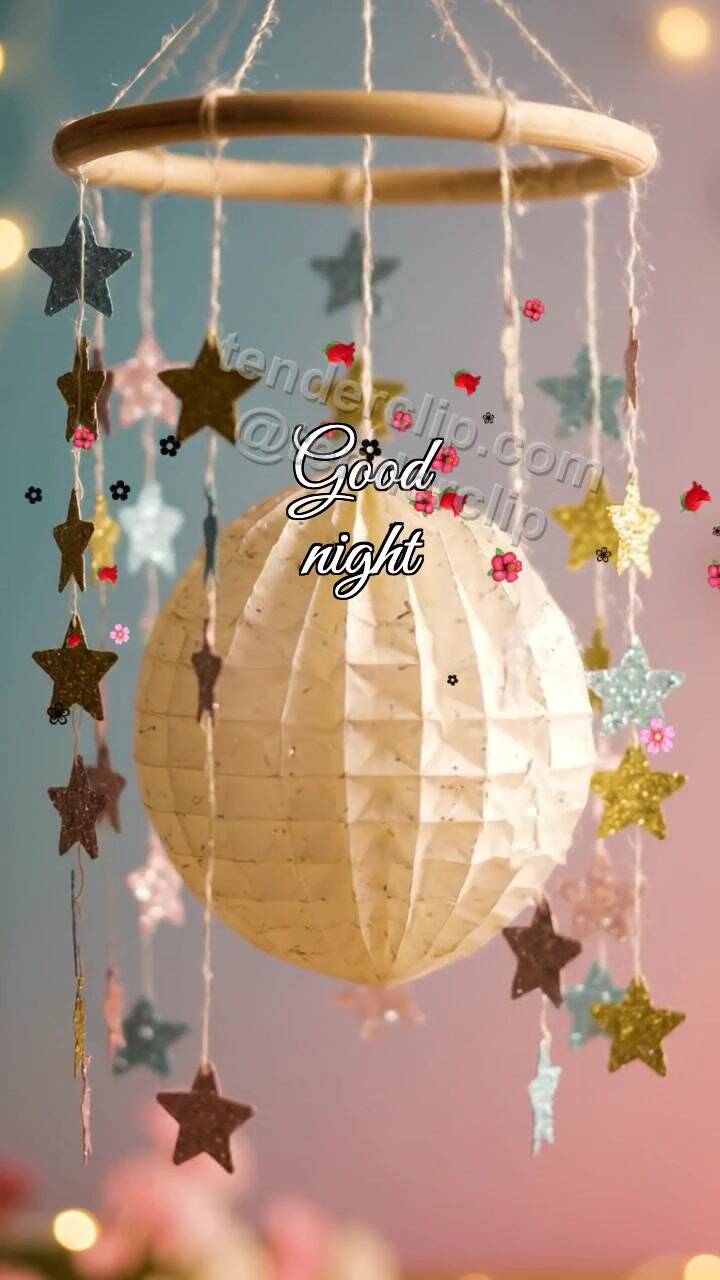 Animated greeting card about Good night: Paper Moon Mobile