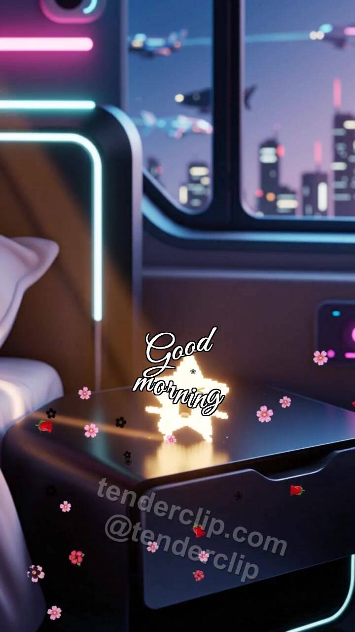 Animated greeting card about Good morning: sleepy star enters the drawer