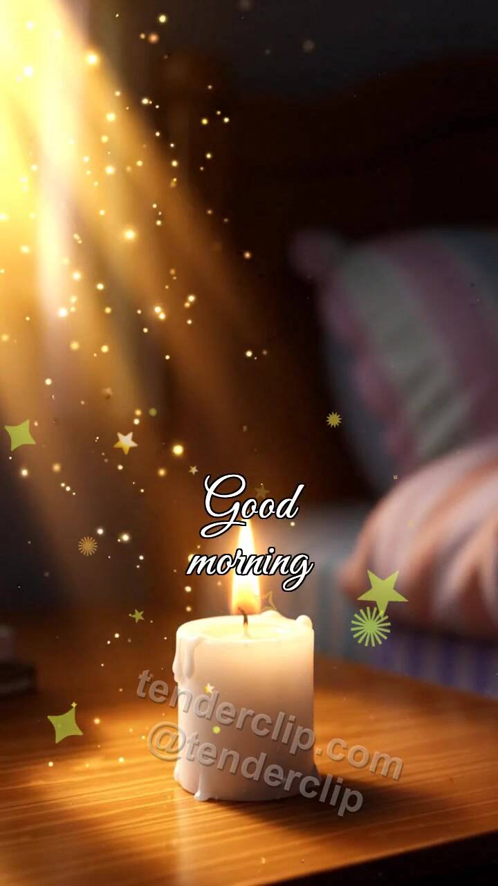 Animated greeting card about Good morning: candle bows to sunlight