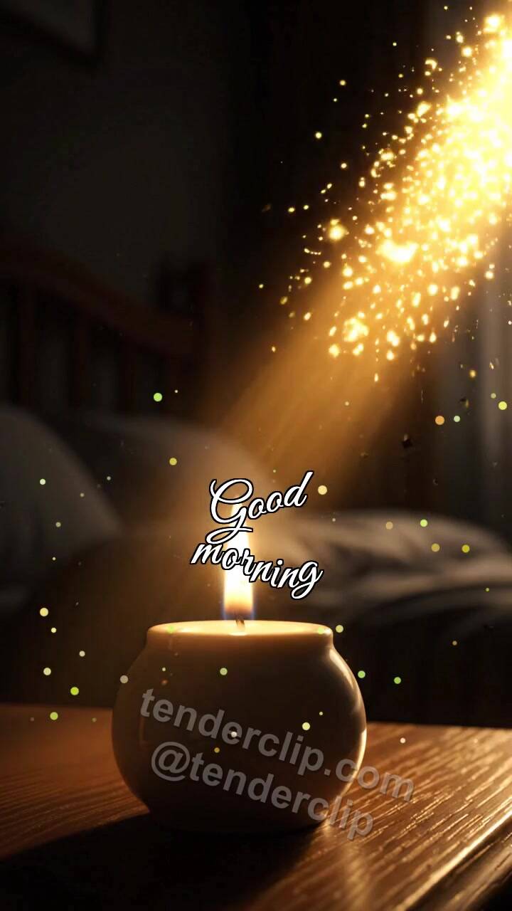 Animated greeting card about Good morning: candle bows to sunlight