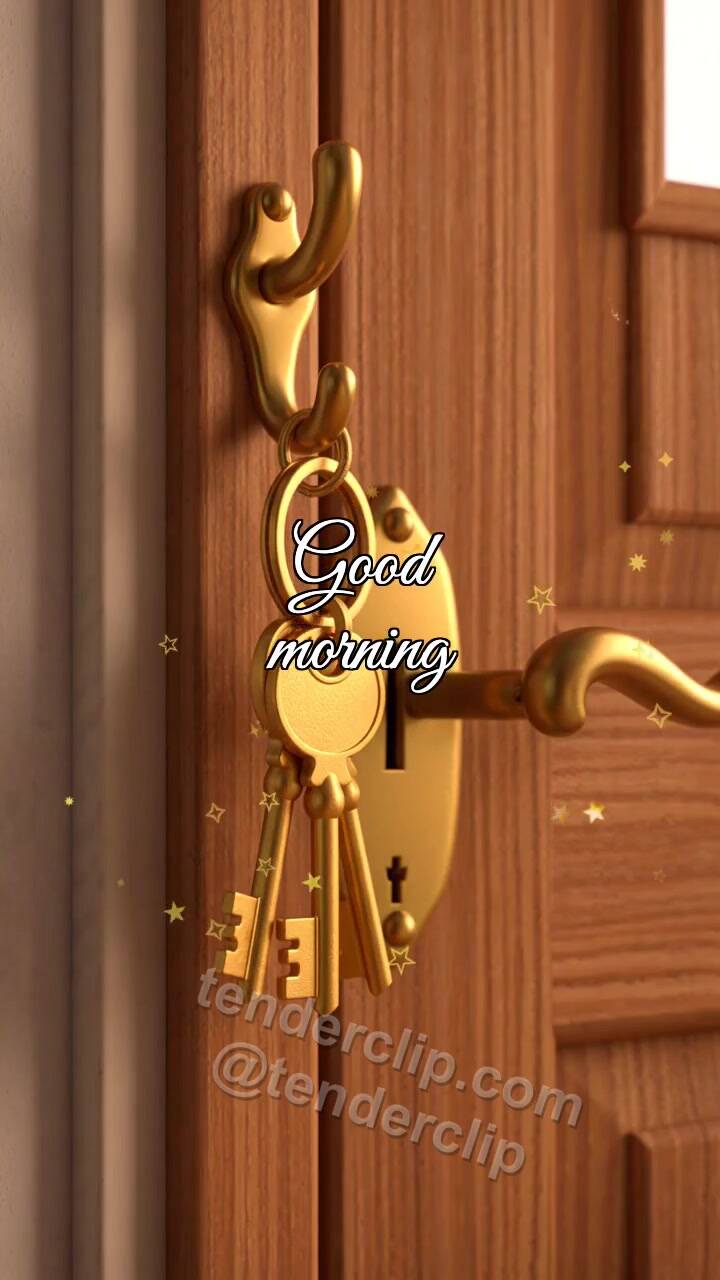 Animated greeting card about Good morning: keys open the door to light