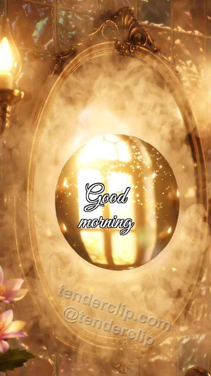 Animated greeting card about Good morning: mirror clears morning fog