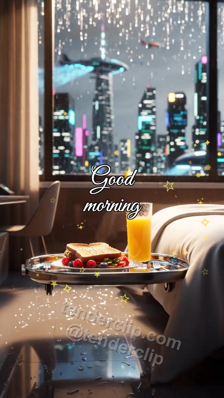 Animated greeting card about Good morning: Breakfast with a Bow