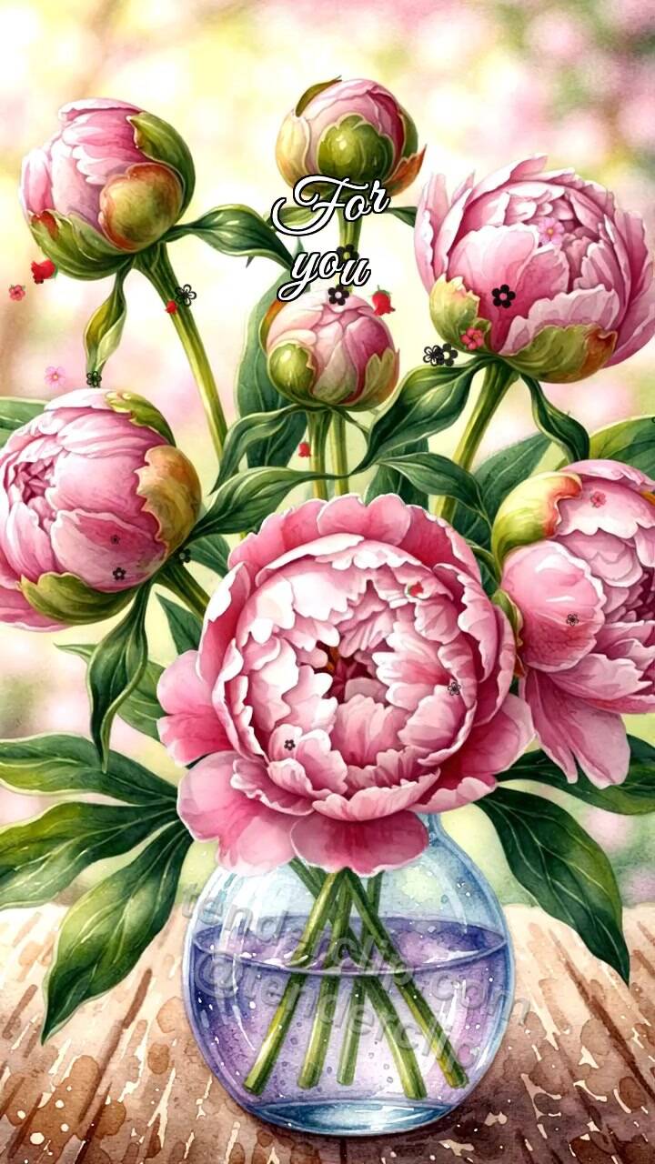 Animated greeting card about For you: flowers open in a vase
