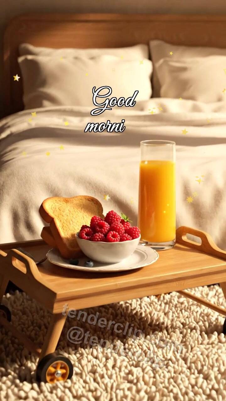 Animated greeting card about Good morning: Breakfast with a Bow