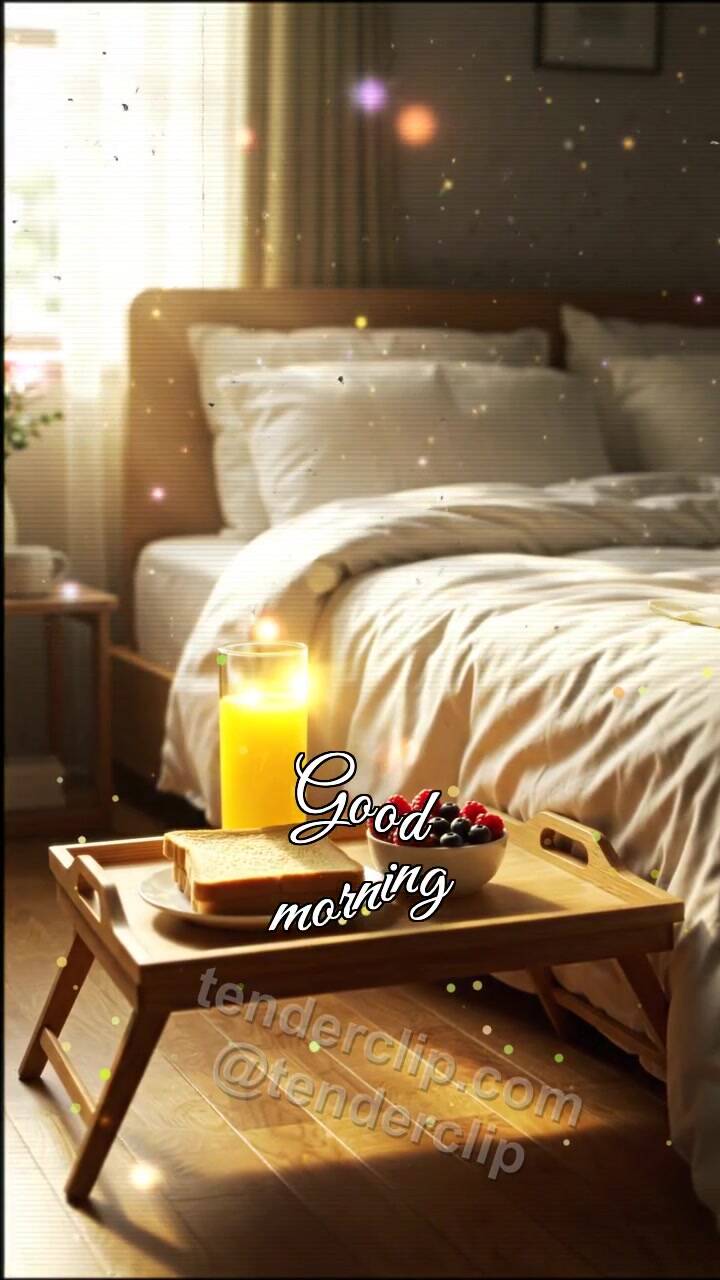 Animated greeting card about Good morning: Breakfast with a Bow