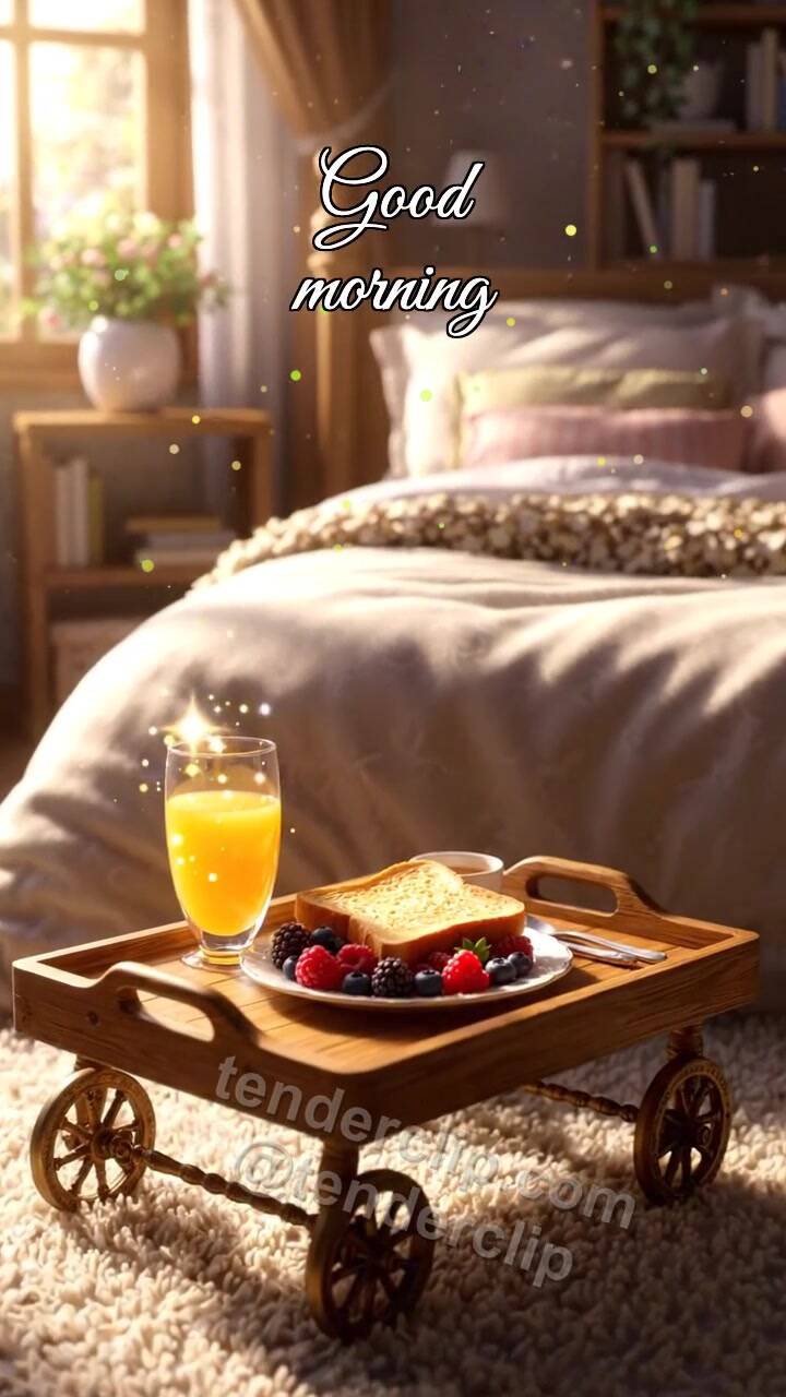Animated greeting card about Good morning: Breakfast with a Bow
