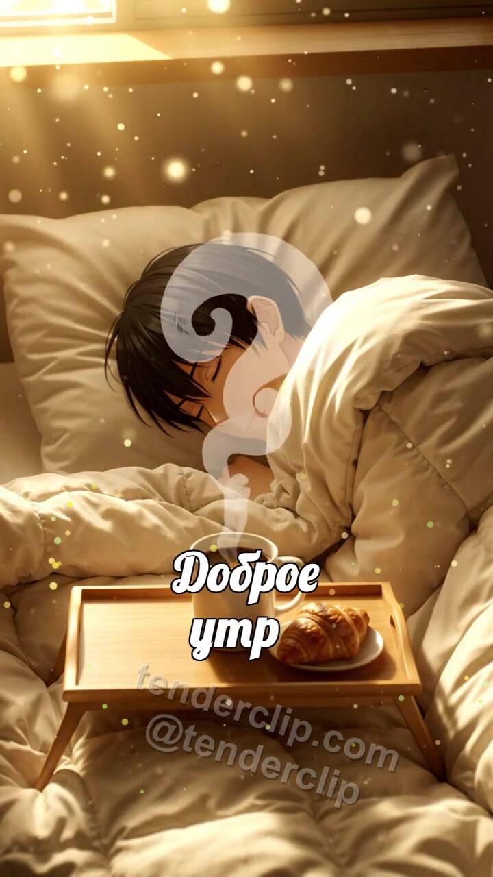 Анимационная открытка на тему Доброе утро: Кофе под одеялом