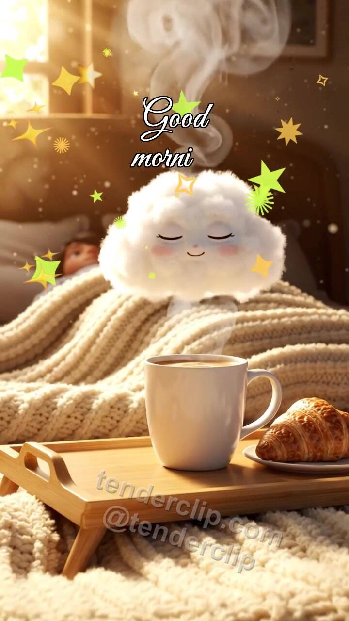 Animated greeting card about Good morning: Coffee Under the Blanket