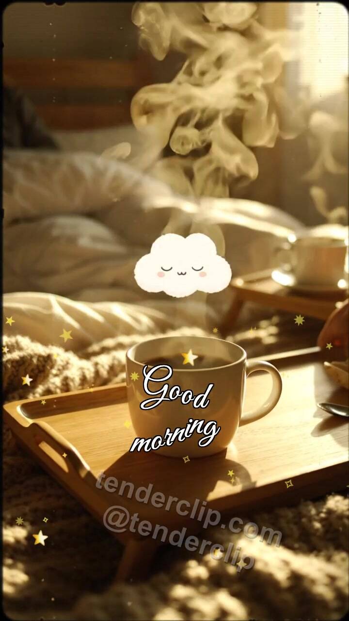 Animated greeting card about Good morning: Coffee Under the Blanket