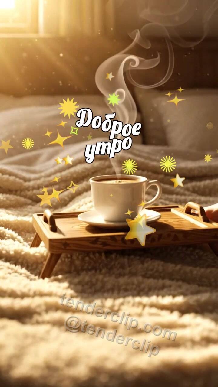 Анимационная открытка на тему Доброе утро: Кофе под одеялом