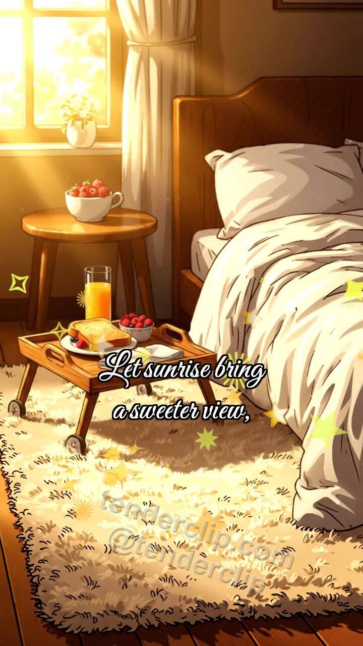 Animated greeting card about Good morning: Breakfast with a Bow