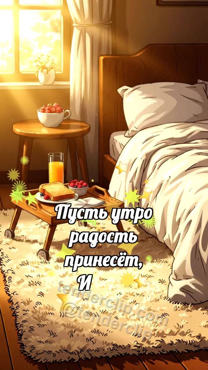 Анимационная открытка на тему Доброе утро: Завтрак с бантиком