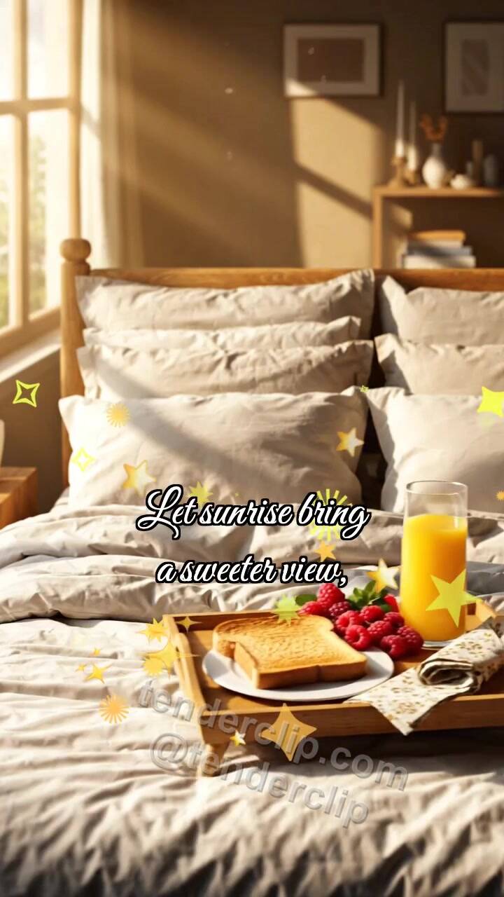 Animated greeting card about Good morning: Breakfast with a Bow