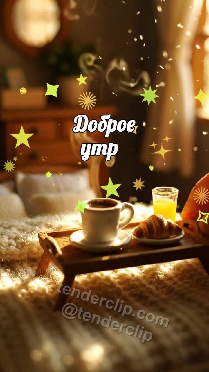 Анимационная открытка на тему Доброе утро: Кофе под одеялом