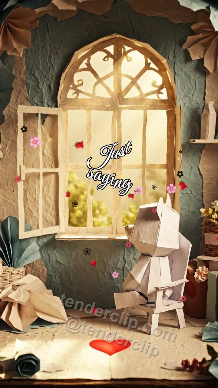 Animated greeting card about Just saying: window heart reflection appears
