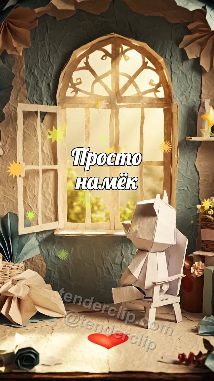 Анимационная открытка на тему Просто намёк: на окне появляется отражение сердца