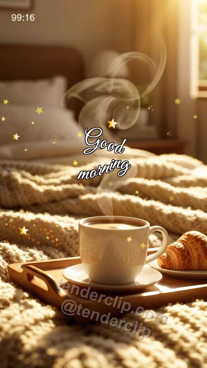 Animated greeting card about Good morning: Coffee Under the Blanket