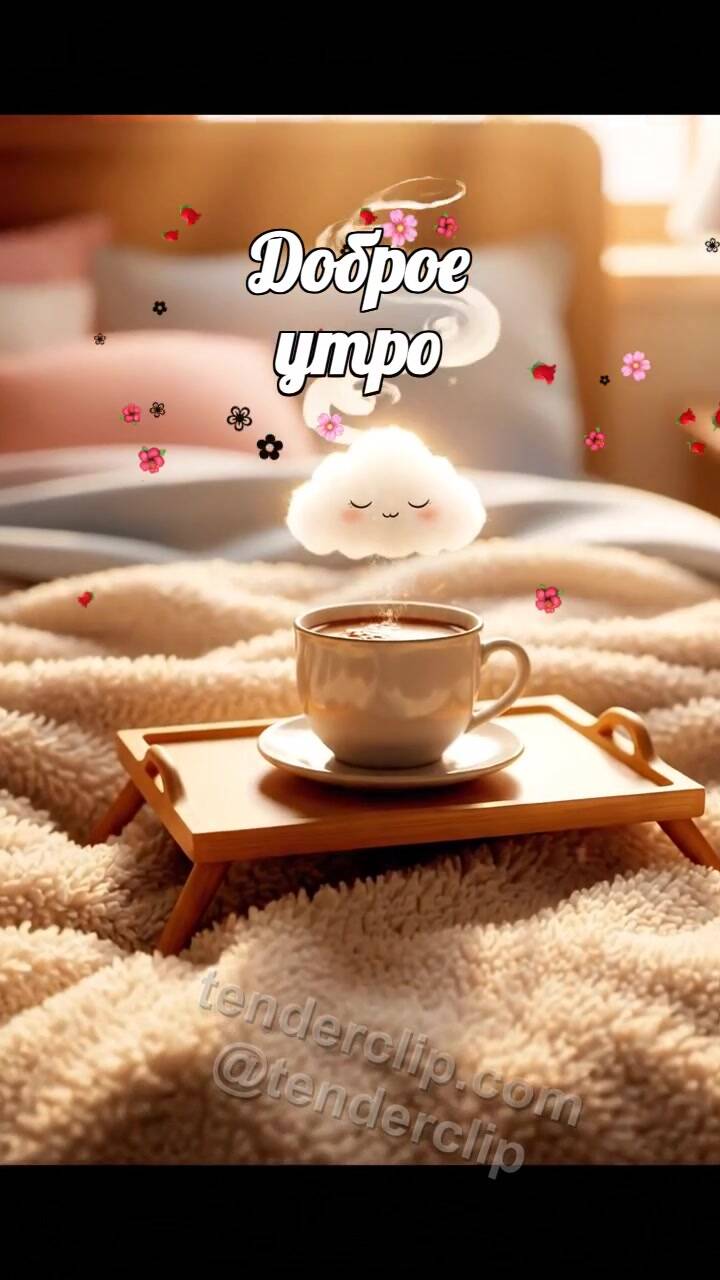 Анимационная открытка на тему Доброе утро: Кофе под одеялом