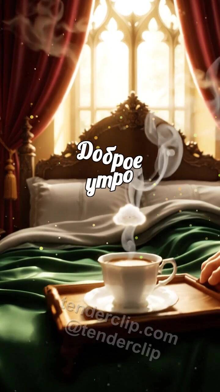 Анимационная открытка на тему Доброе утро: Кофе под одеялом