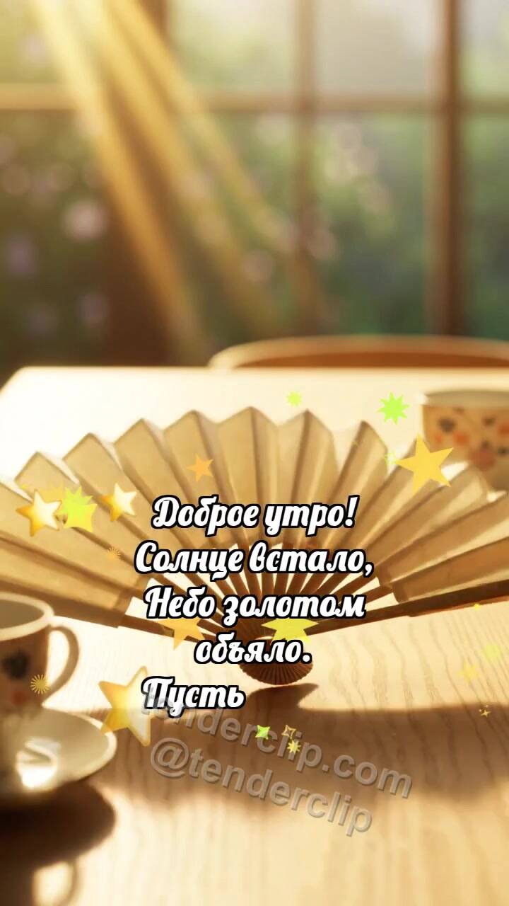 Анимационная открытка на тему Доброе утро: Веер открывает утро