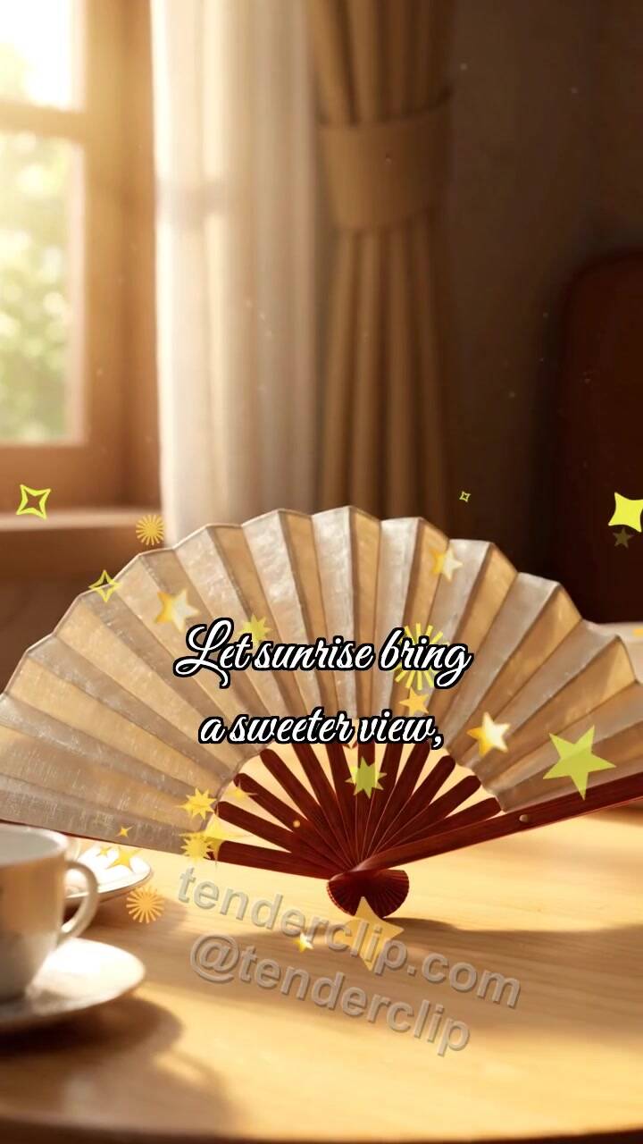 Animated greeting card about Good morning: Fan Opens Morning