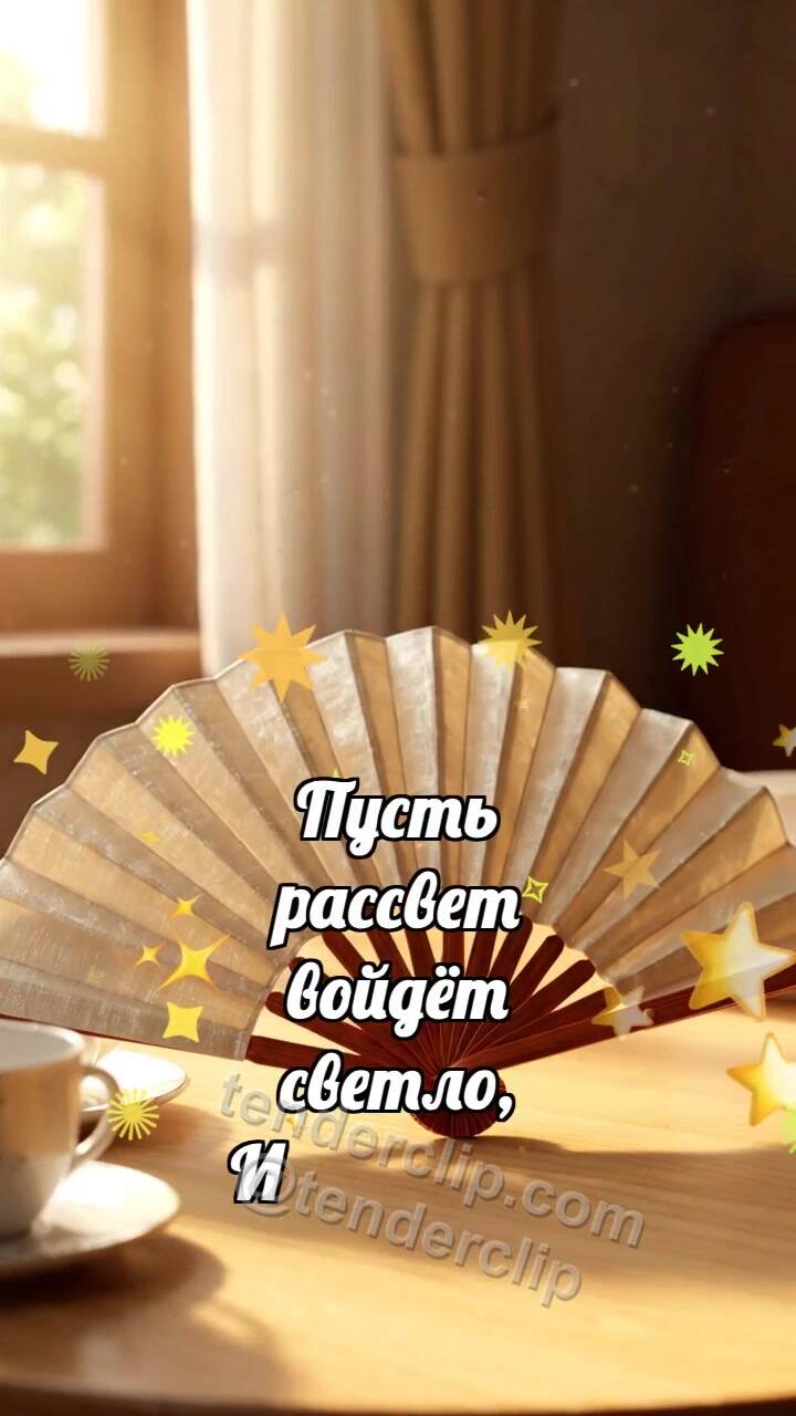 Анимационная открытка на тему Доброе утро: Веер открывает утро