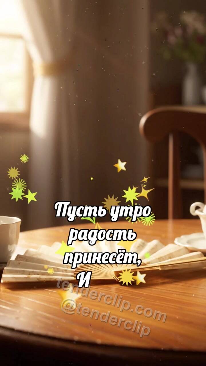 Анимационная открытка на тему Доброе утро: Веер открывает утро