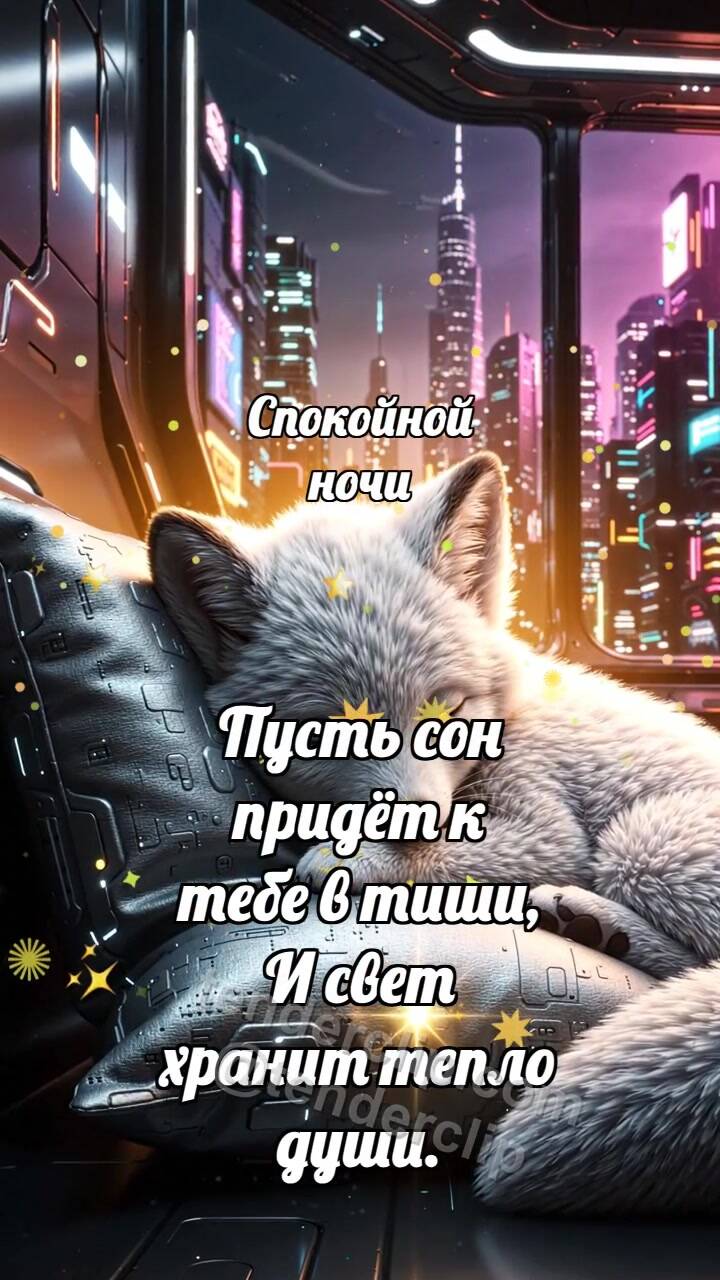 Анимационная открытка на тему Спокойной ночи: Лисёнок обнимает подушку