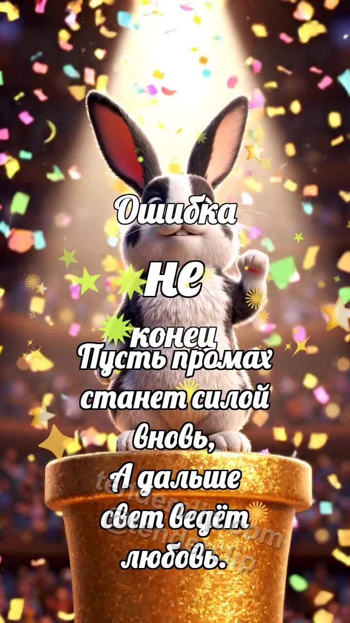 Анимационная открытка на тему Ошибка не конец: Зайчик на вершине