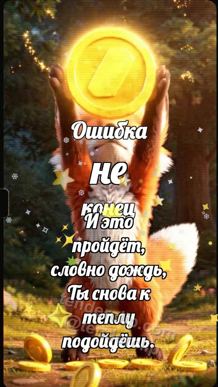 Анимационная открытка на тему Ошибка не конец: Лисёнок ловит удачу