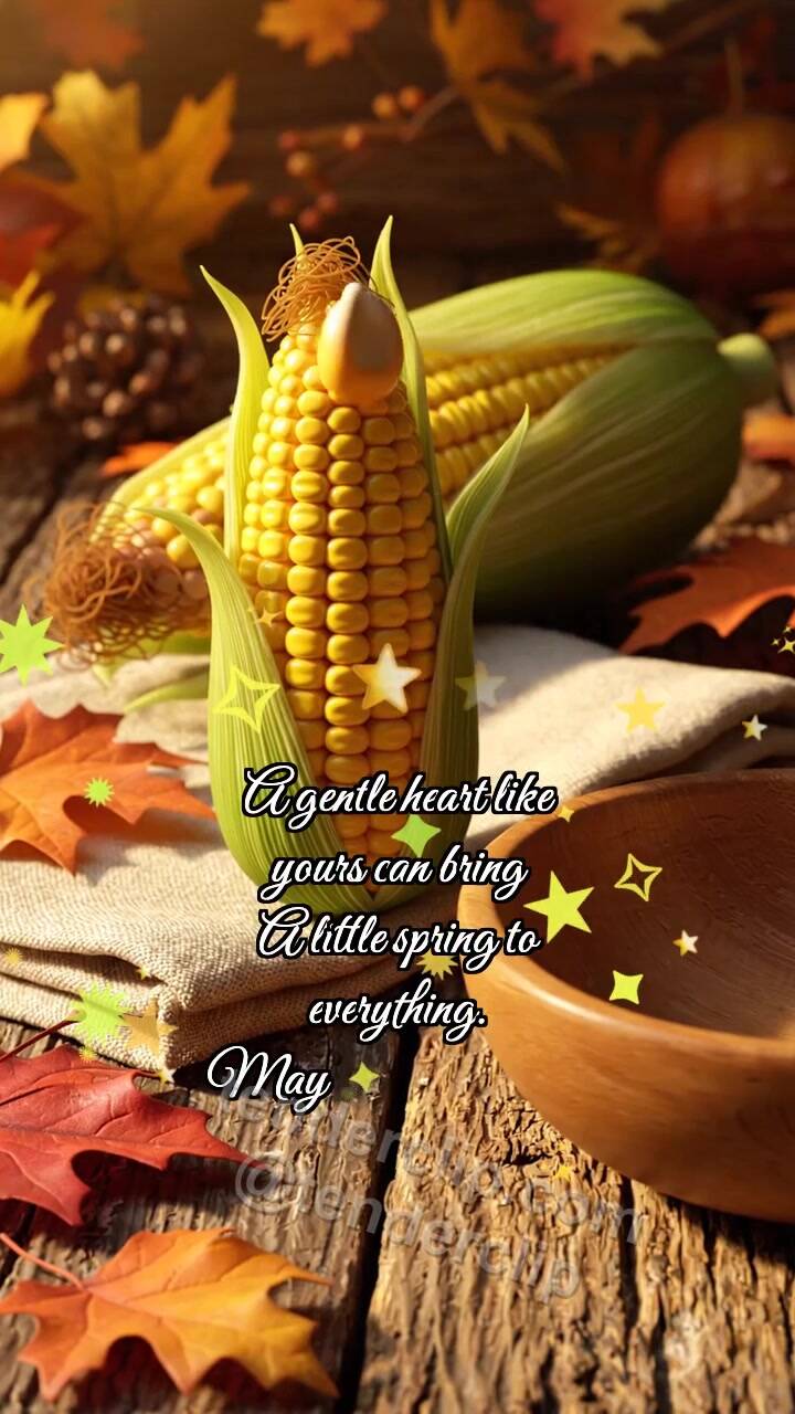 Animated greeting card about Happy Thanksgiving: Corn Drops Kernel