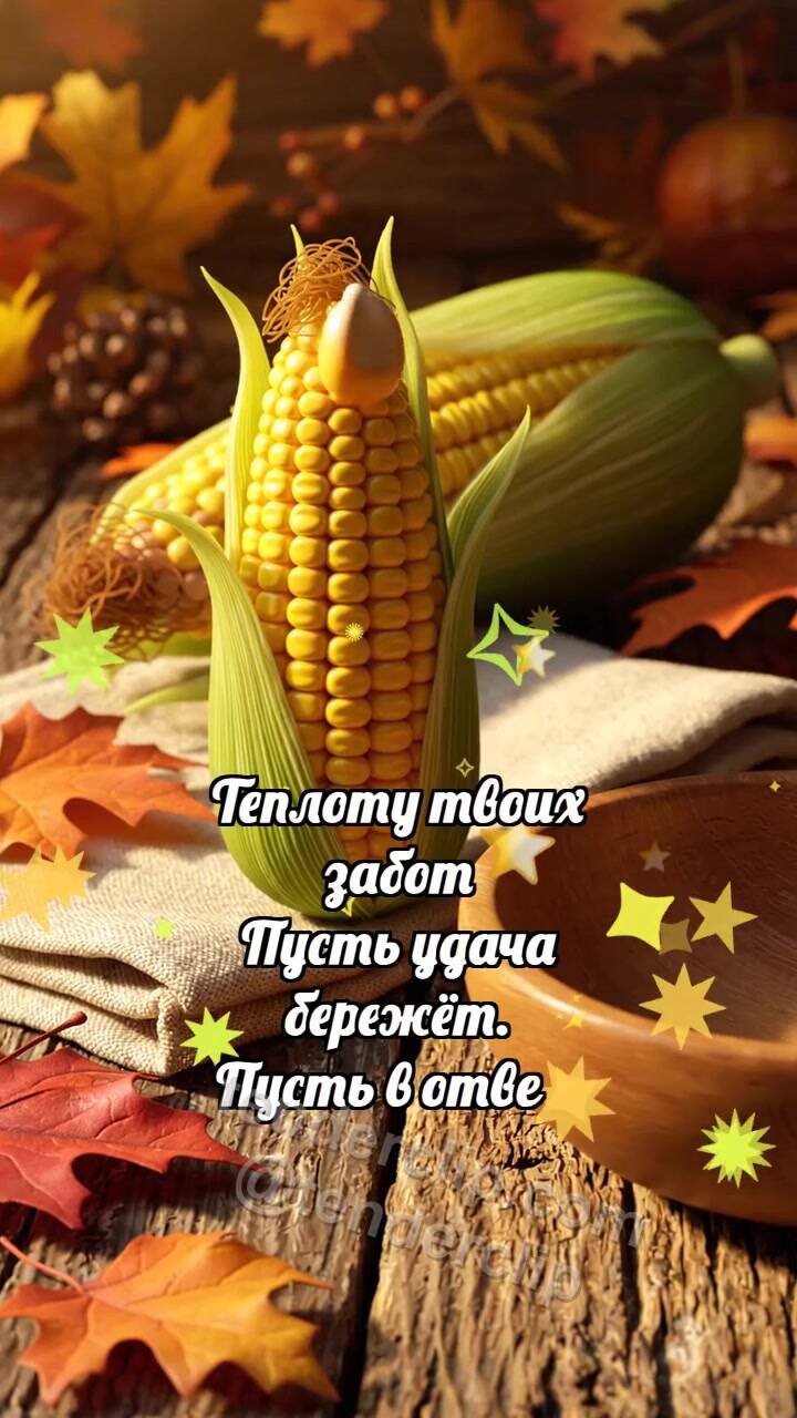 Анимационная открытка на тему С Днём благодарения: Кукуруза роняет зёрнышко