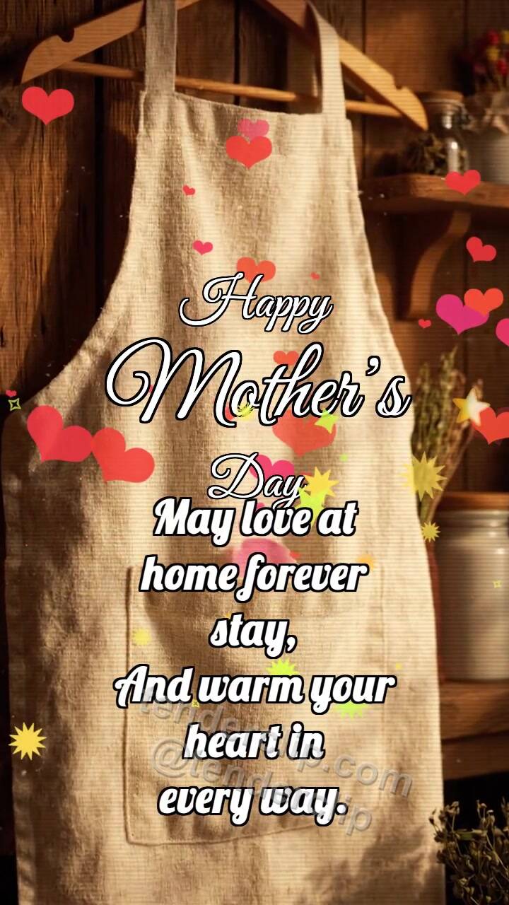 Animated greeting card about Happy Mother’s Day: Cotton Apron Catches Petal