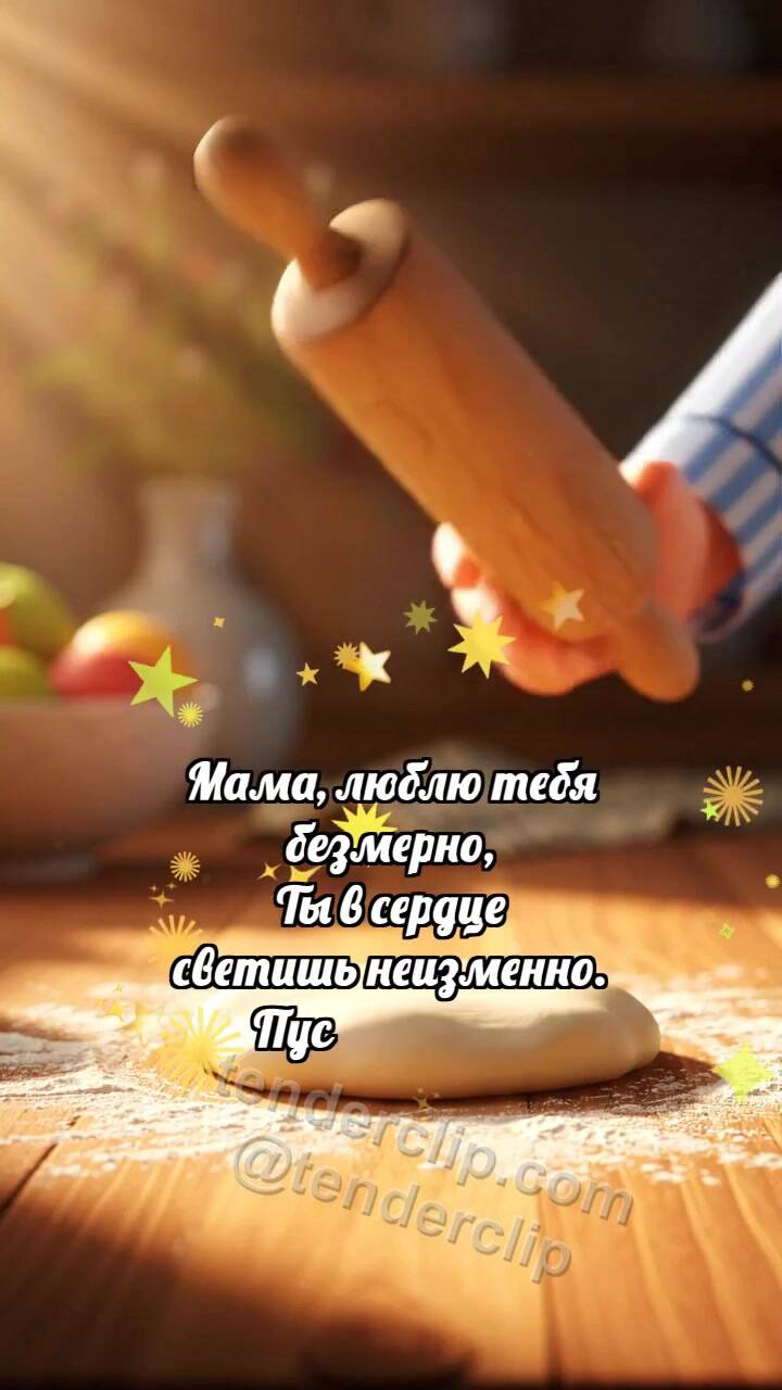 Анимационная открытка на тему С днём матери: Скалка катает сердечко