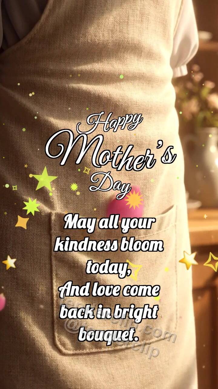 Animated greeting card about Happy Mother’s Day: Cotton Apron Catches Petal