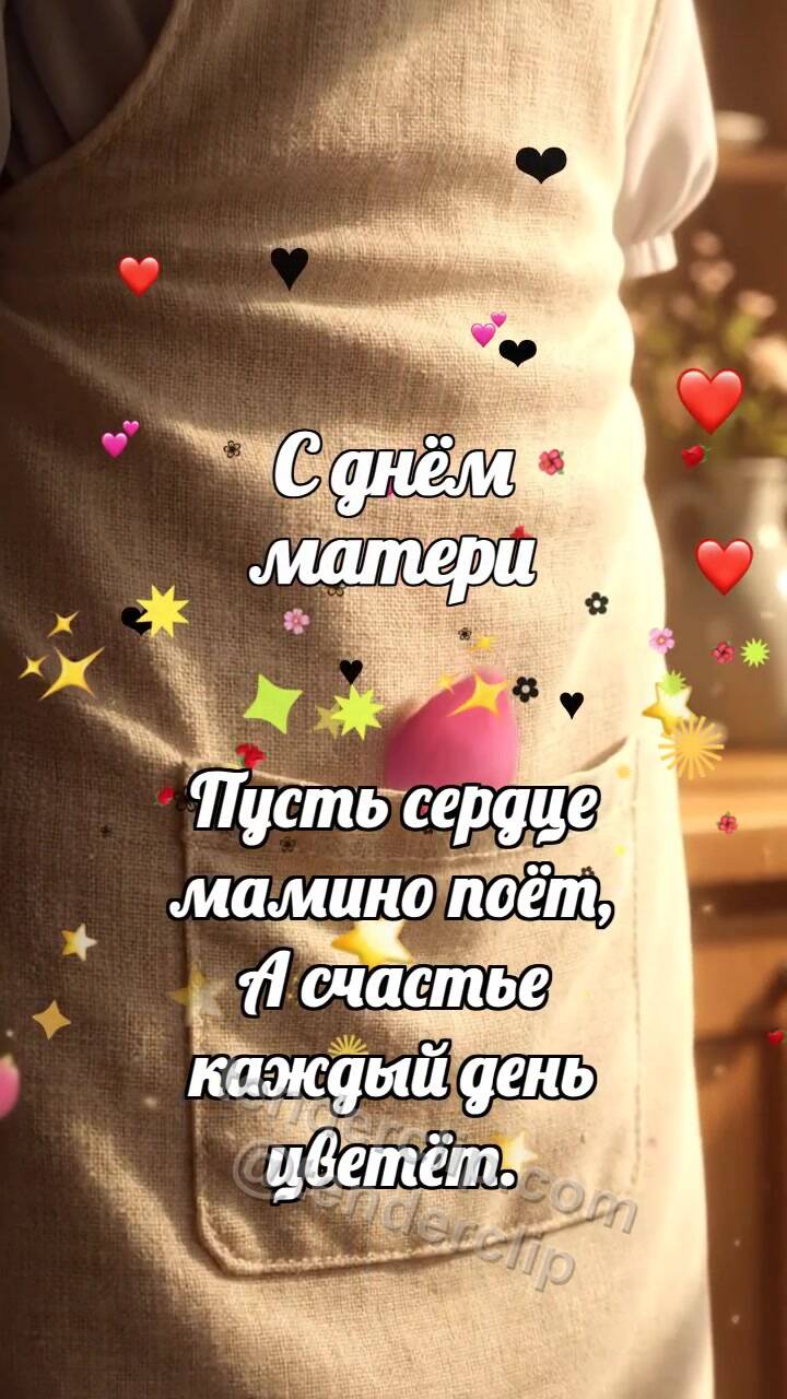 Анимационная открытка на тему С днём матери: Хлопковый фартук ловит лепесток